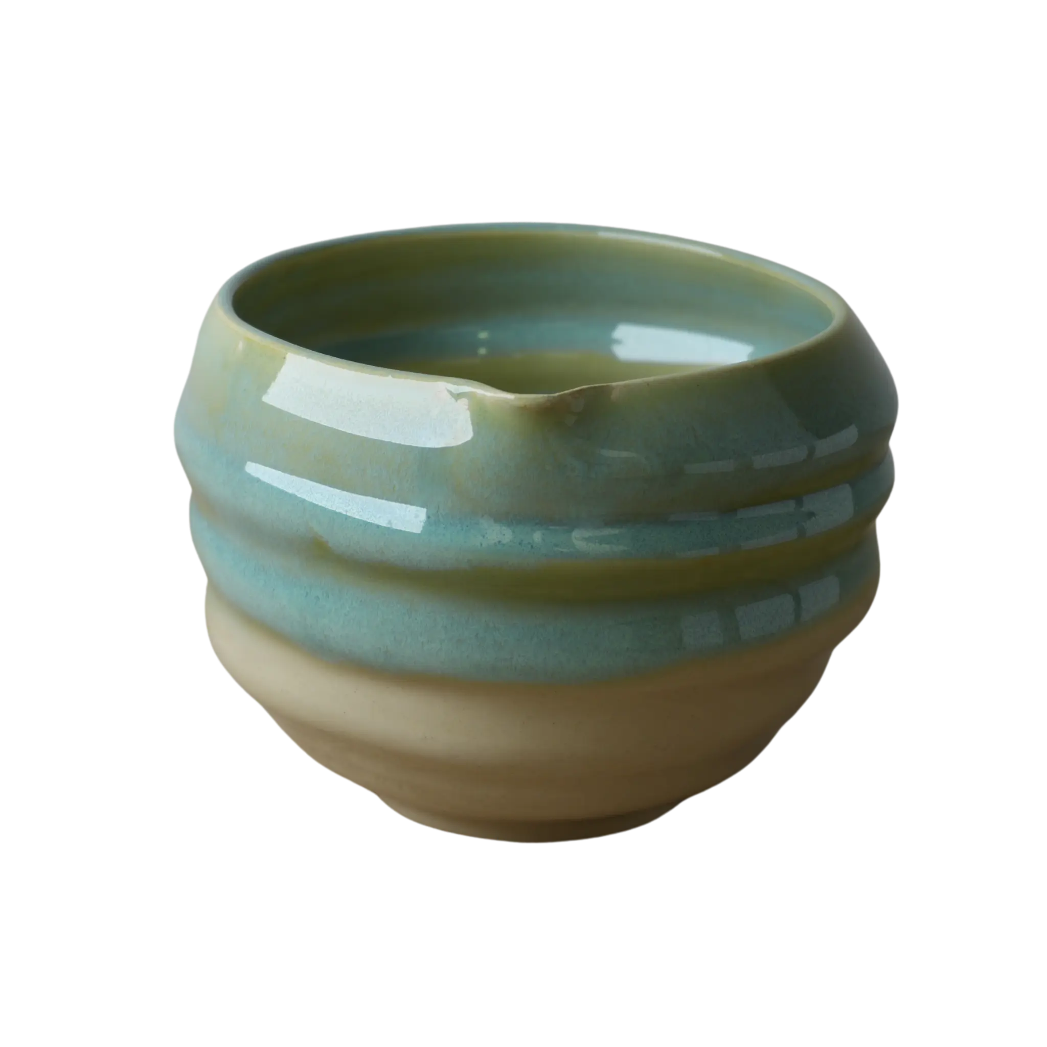 Chawan Sora de teamatcha tazón cerámico para té con acabado azul y beige