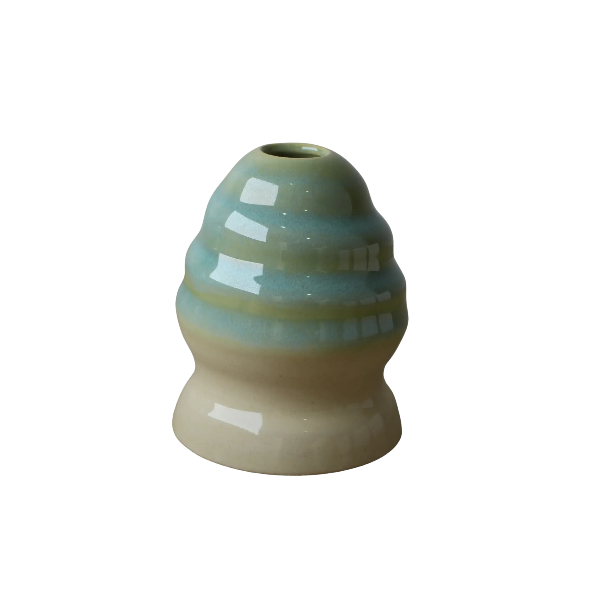 Soporte para Chasen Naoshi Sora de cerámica azul y beige acabado brillante